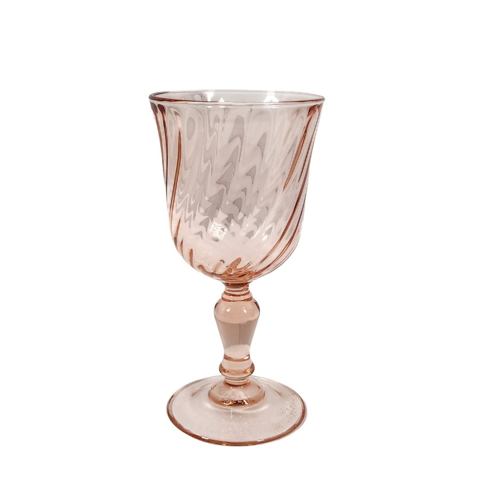 VTG Cristal D'Arques Durand Rosaline Pink 5 3/4" Swirl Optic Luminarc Wine Glass